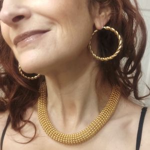Vintage Oversized Twisted Gold Hoop Earrings
